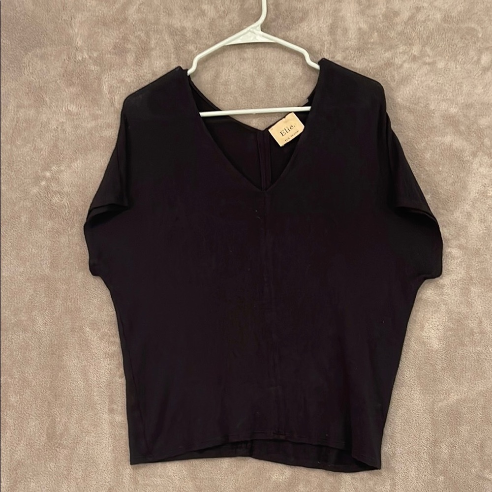 Elie Tahari Black Boxy Short Sleeve Blouse‎